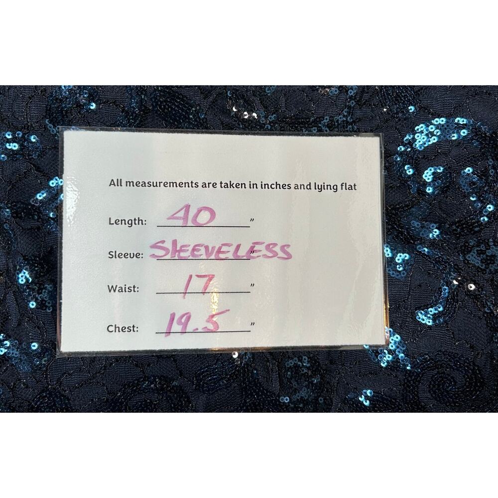Marina Cocktail Dress Navy Blue Lace Sequin Embellishments V-Neck Size 10 - Picture 10 of 10